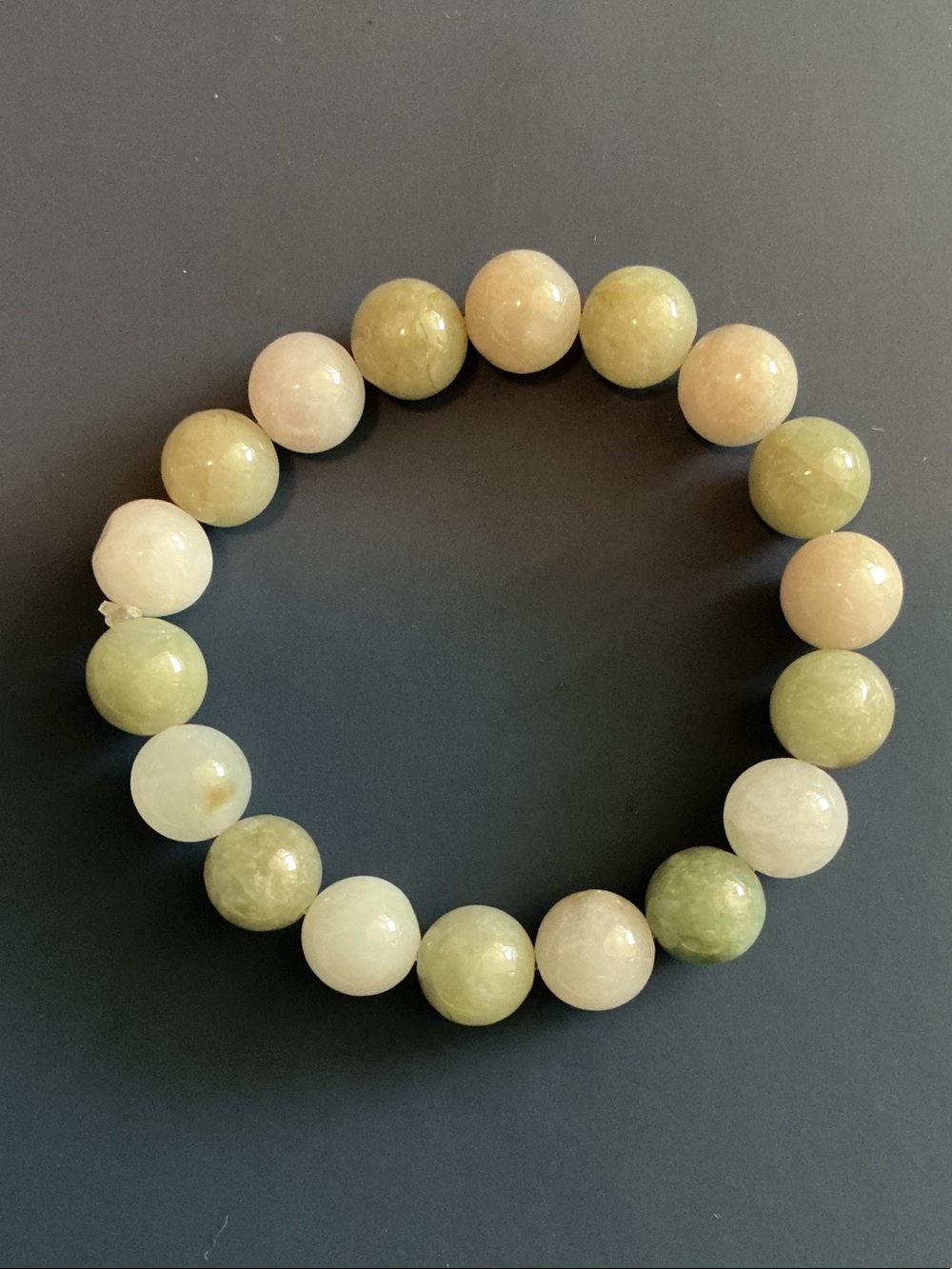 Natural Jade Bead Stretch Bracelet - Olive Green & Cream